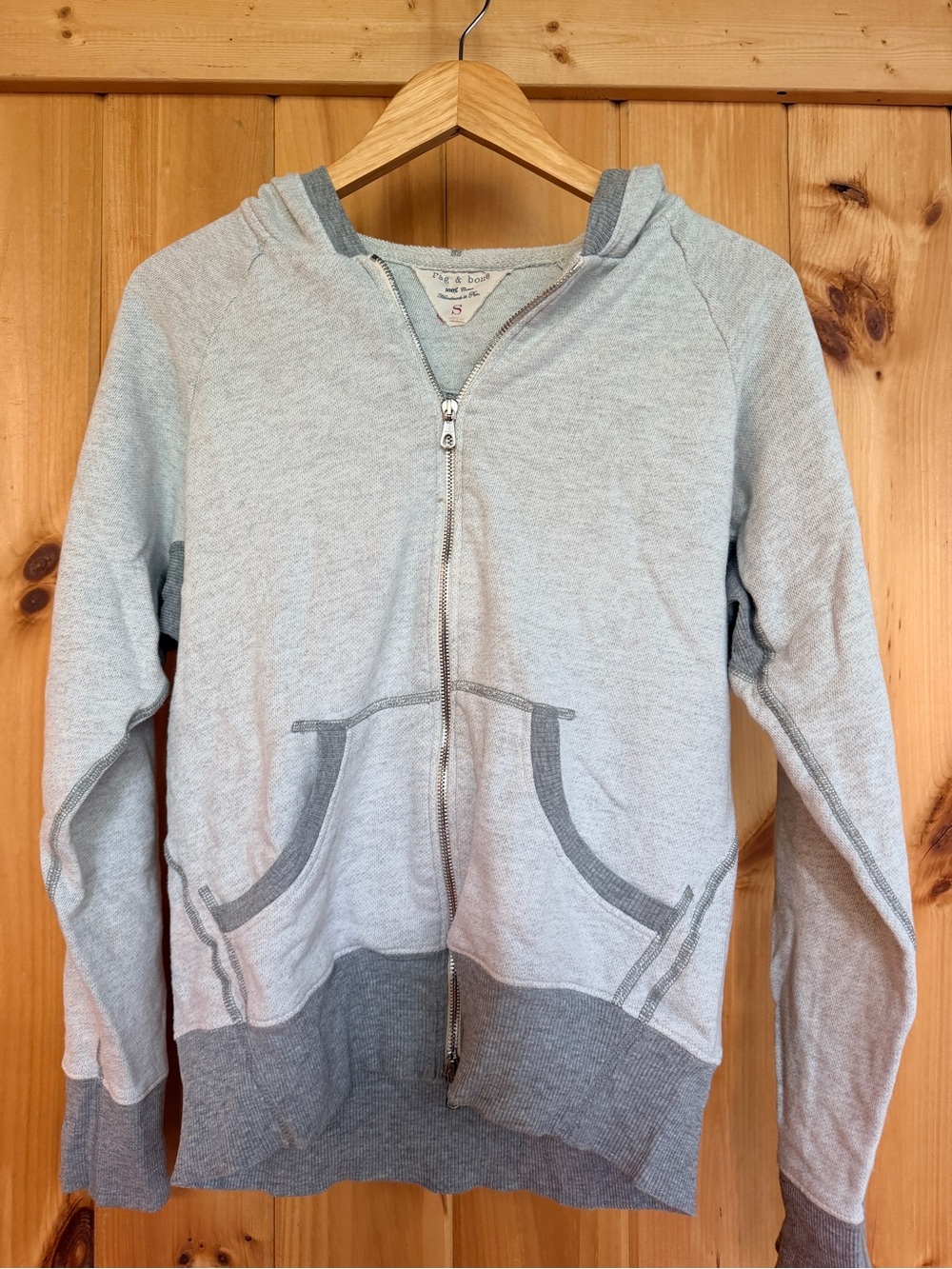 Light Gray Full-Zip Hoodie with Dark Gray Trim